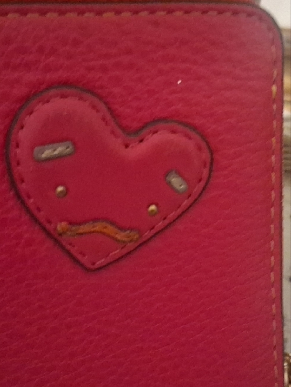Tory Burch Red Leather Zip Wallet with Orange Heart Appliqué - Picture 8 of 10